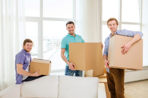 Boxes and wrapped household items prepared for a Waterloo relocation